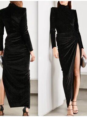 New Alexandre Vauthier velvet long dress gown 34 US 0 embellished turtleneck
